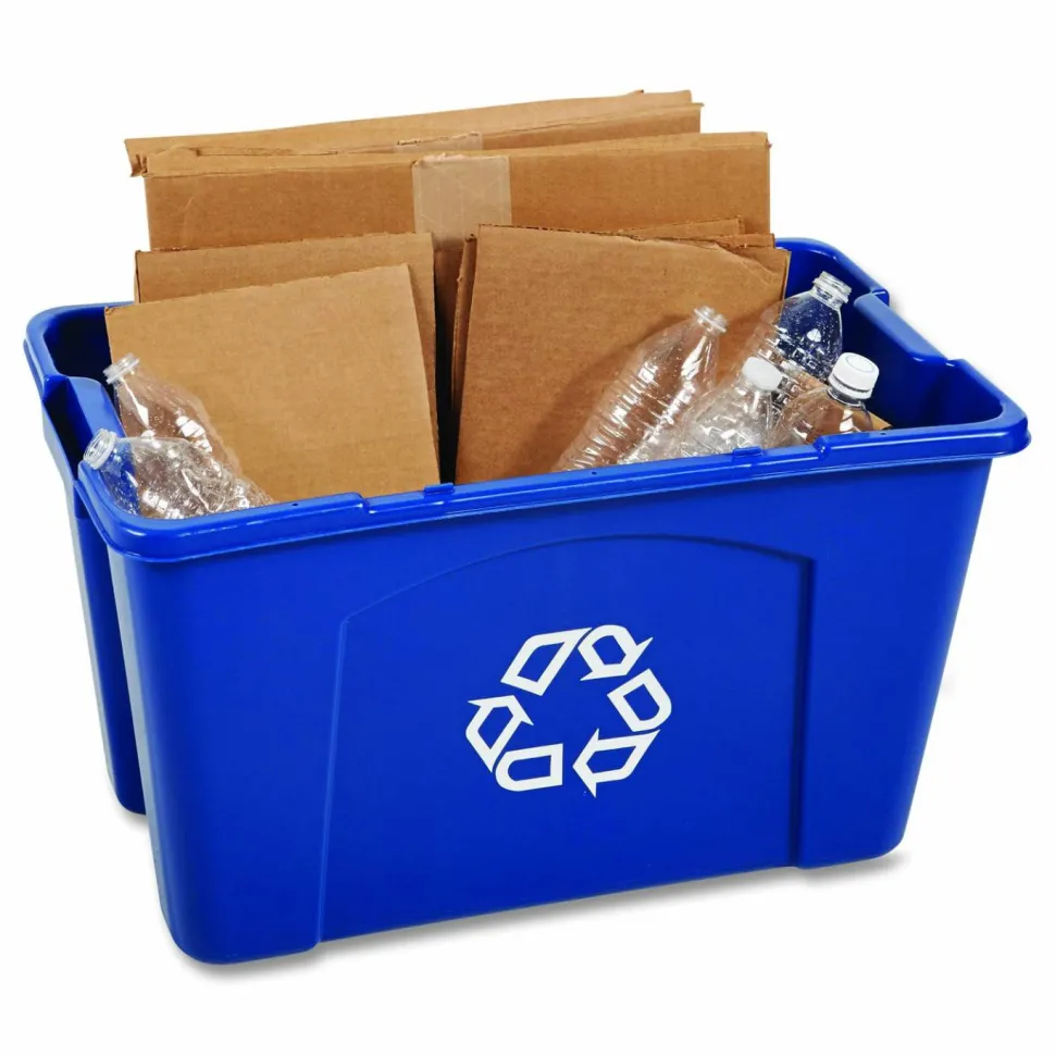 Rubbermaid Commercial Rectangular Polyethylene Stacking Recycle Bin, 18 Gallons, Blue