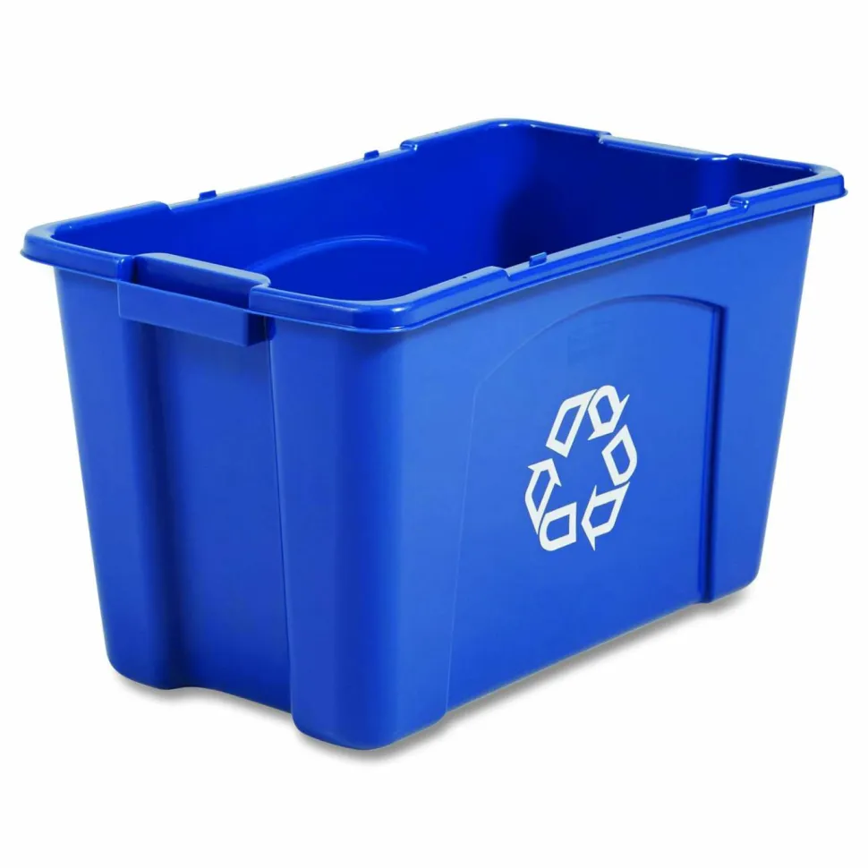 Rubbermaid Commercial Rectangular Polyethylene Stacking Recycle Bin, 18 Gallons, Blue