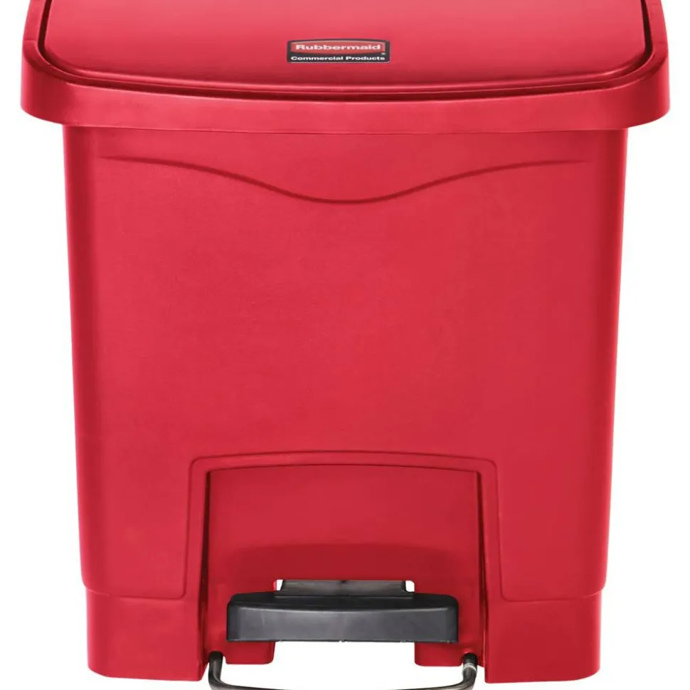 Rubbermaid Commercial Slim Jim Streamline Resin Step-On Container, Front Step Style, 4 gal, Polyethylene, Red