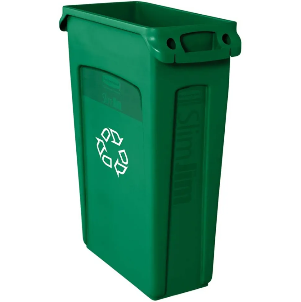 Rubbermaid Commercial Slim Jim Waste Receptacle, 23 Gallons, Green