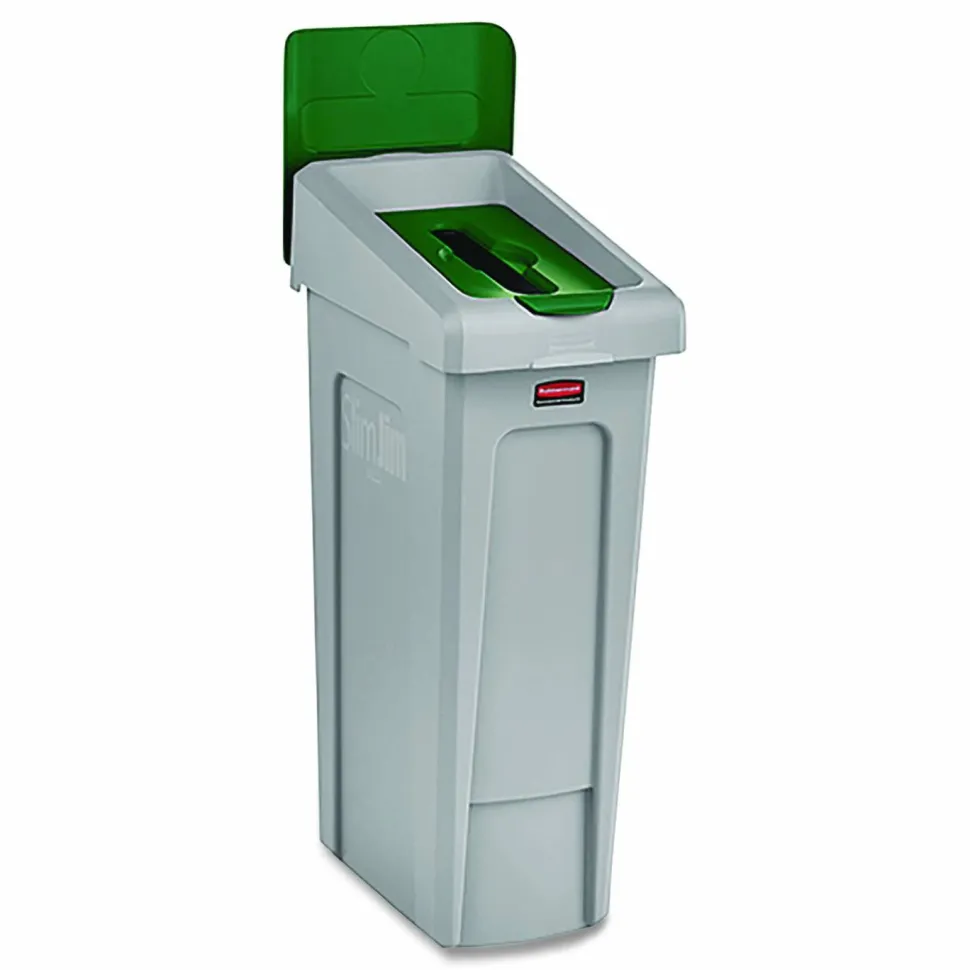 Rubbermaid Commercial Slim Jim Recycling Station Kit, 1-Stream Paper, 23 gal, Plastic, Green/Gray