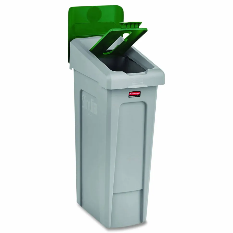 Rubbermaid Commercial Slim Jim Recycling Station Kit, 1-Stream Paper, 23 gal, Plastic, Green/Gray