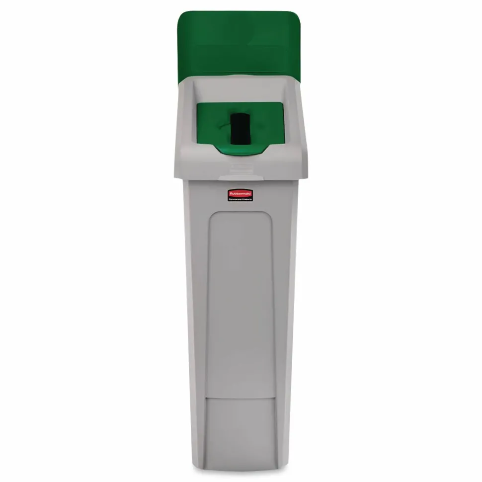 Rubbermaid Commercial Slim Jim Recycling Station Kit, 1-Stream Paper, 23 gal, Plastic, Green/Gray