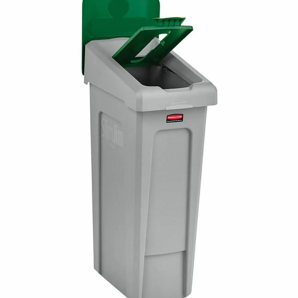 Rubbermaid Commercial Slim Jim Recycling Station Kit, 1-Stream Paper, 23 gal, Plastic, Green/Gray