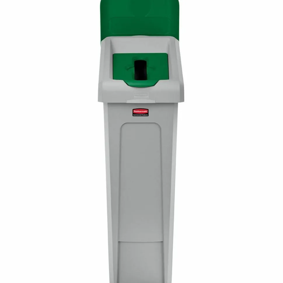 Rubbermaid Commercial Slim Jim Recycling Station Kit, 1-Stream Paper, 23 gal, Plastic, Green/Gray