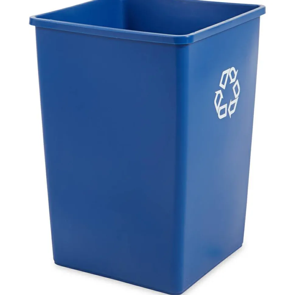 Rubbermaid Commercial Square Recycling Container, 35 gal, Plastic, Blue