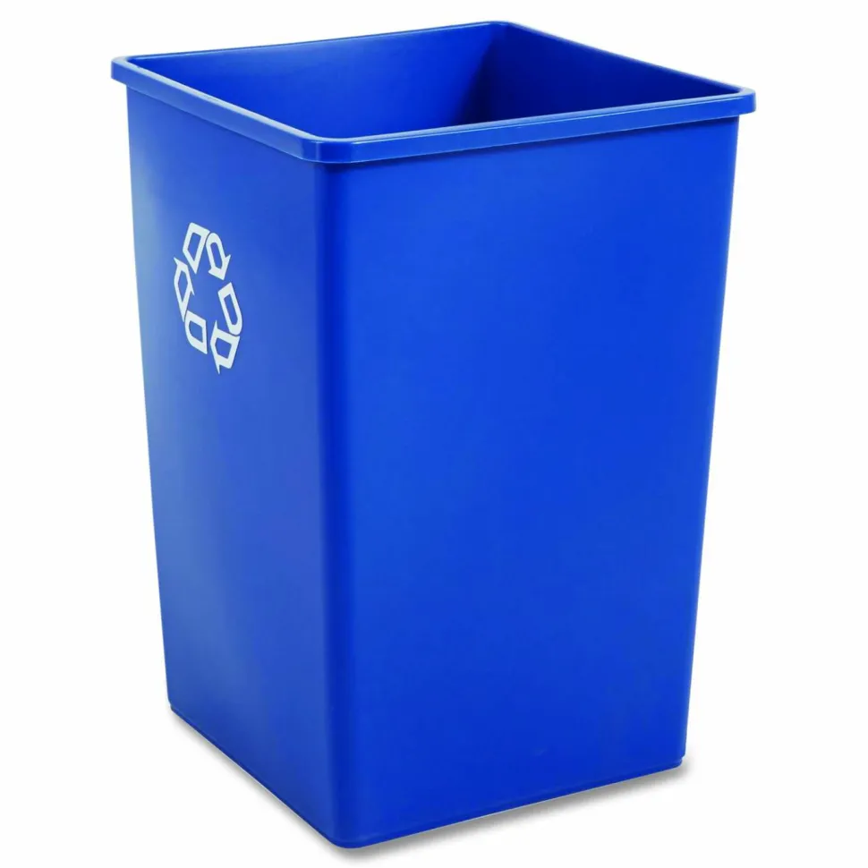 Rubbermaid Commercial Square Recycling Container, 35 gal, Plastic, Blue