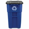 Rubbermaid Commercial Square Brute Recycling Rollout Container, 50 gal, Plastic, Blue