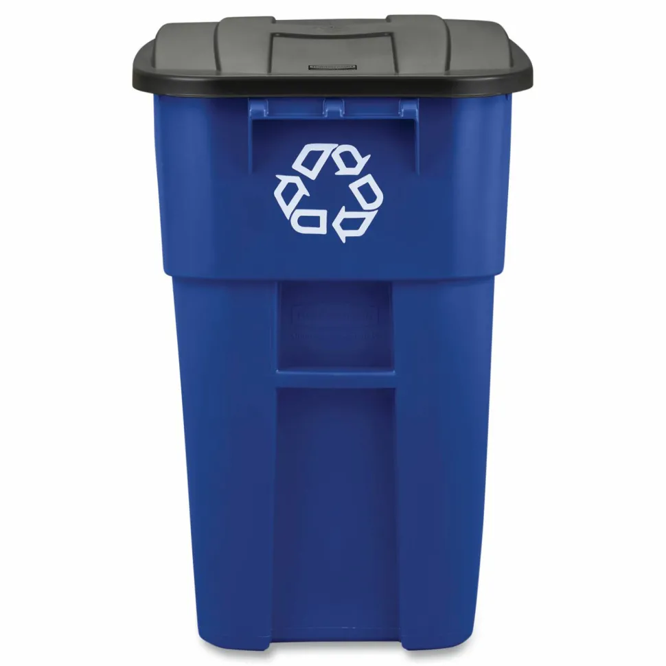 Rubbermaid Commercial Square Brute Recycling Rollout Container, 50 gal, Plastic, Blue