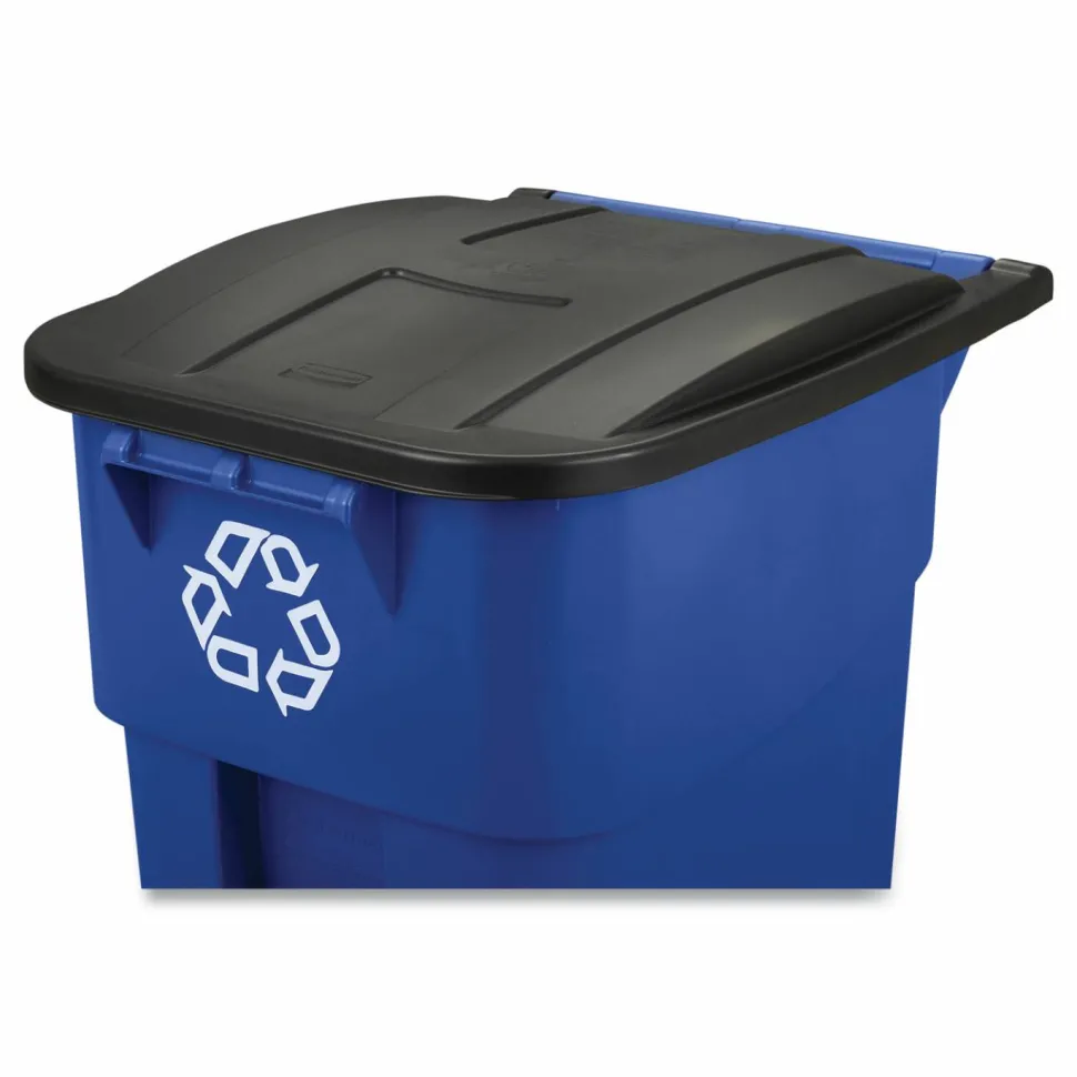 Rubbermaid Commercial Square Brute Recycling Rollout Container, 50 gal, Plastic, Blue
