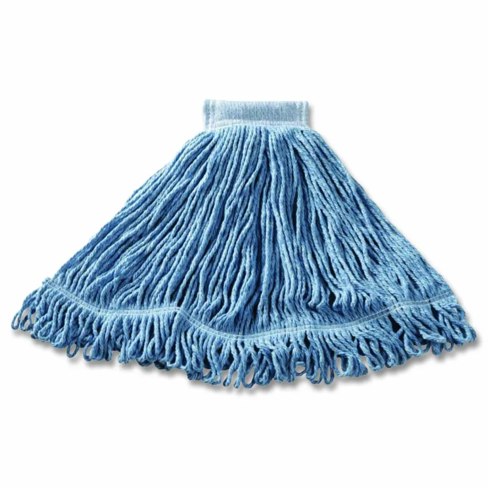 Rubbermaid Commercial Super Stitch Blend Mop Head, Cotton/Synthetic, Large, Blue, 6/Carton