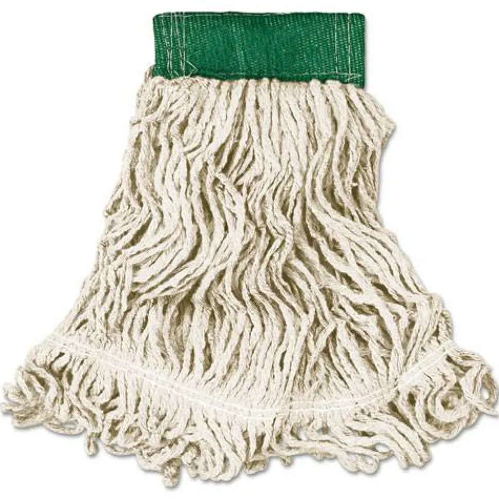 Rubbermaid Commercial Super Stitch Looped-End Wet Mop Head, Cotton/Synthetic, Medium, Green/White