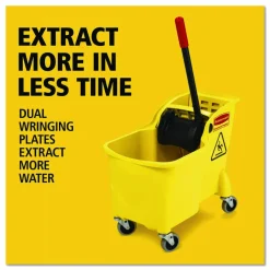 Rubbermaid Commercial Tandem 31-Quart Bucket/Wringer Combo, Reverse, 31 qt, Yellow
