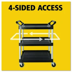 Rubbermaid Commercial Three-Shelf Service Cart, Plastic, 3 Shelves, 200 lb Capacity, 18.63