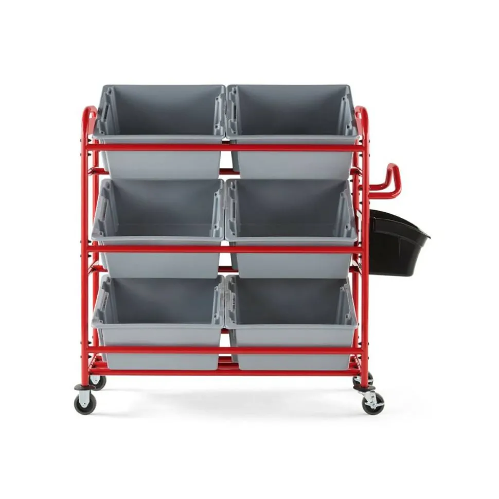 Rubbermaid Commercial Tote Picking Cart, Metal, 3 Shelves, 450 lb Capacity, 57" x 18.5" x 55", Red