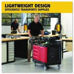 Rubbermaid Commercial TradeMaster Cart with One Door, Plastic, 3 Shelves, 4 Drawers, 750 lb Capacity, 26.25