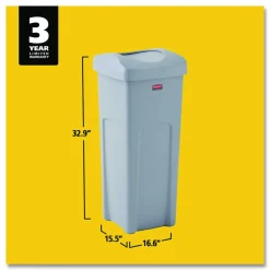 Rubbermaid Commercial Universal Square Trash Can with Swing Lid, 23 gal, Plastic, Gray