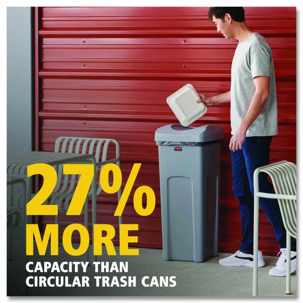 Rubbermaid Commercial Universal Square Trash Can with Swing Lid, 23 gal, Plastic, Gray