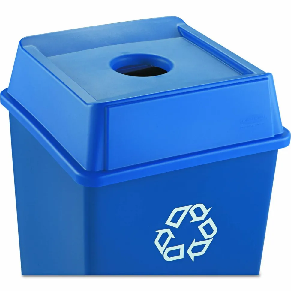 Rubbermaid Commercial Untouchable Bottle and Can Recycling Top, Round Opening, 20.13w x 20.13d x 6.25h, Blue
