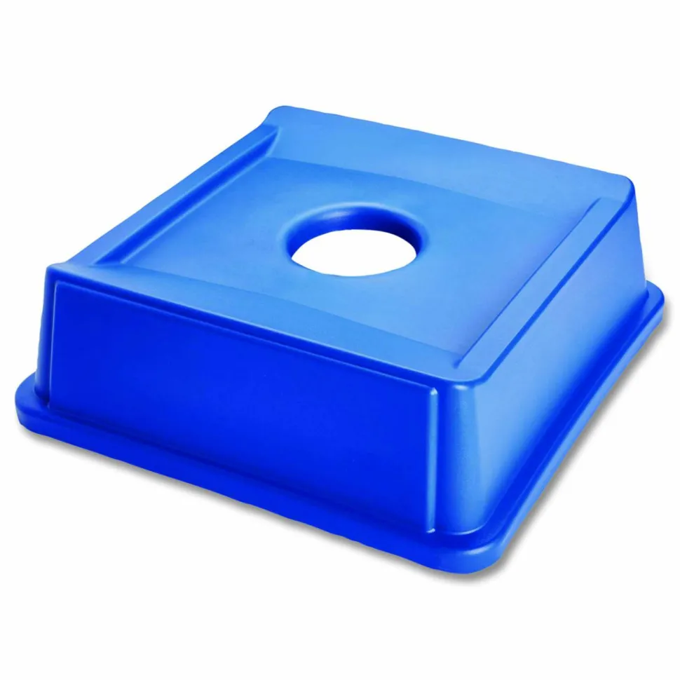 Rubbermaid Commercial Untouchable Bottle and Can Recycling Top, Round Opening, 20.13w x 20.13d x 6.25h, Blue