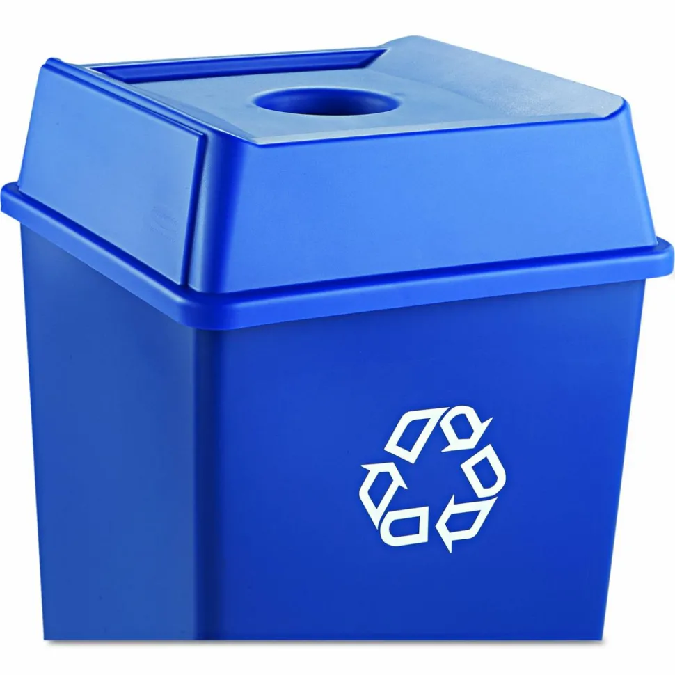 Rubbermaid Commercial Untouchable Bottle and Can Recycling Top, Round Opening, 20.13w x 20.13d x 6.25h, Blue