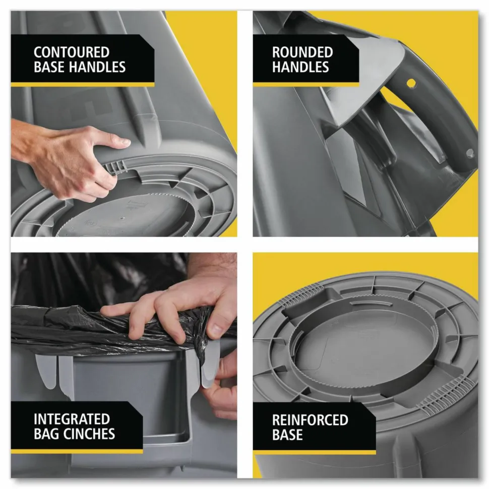 Rubbermaid Commercial Vented Round Brute Container, 32 gal, Plastic, Yellow