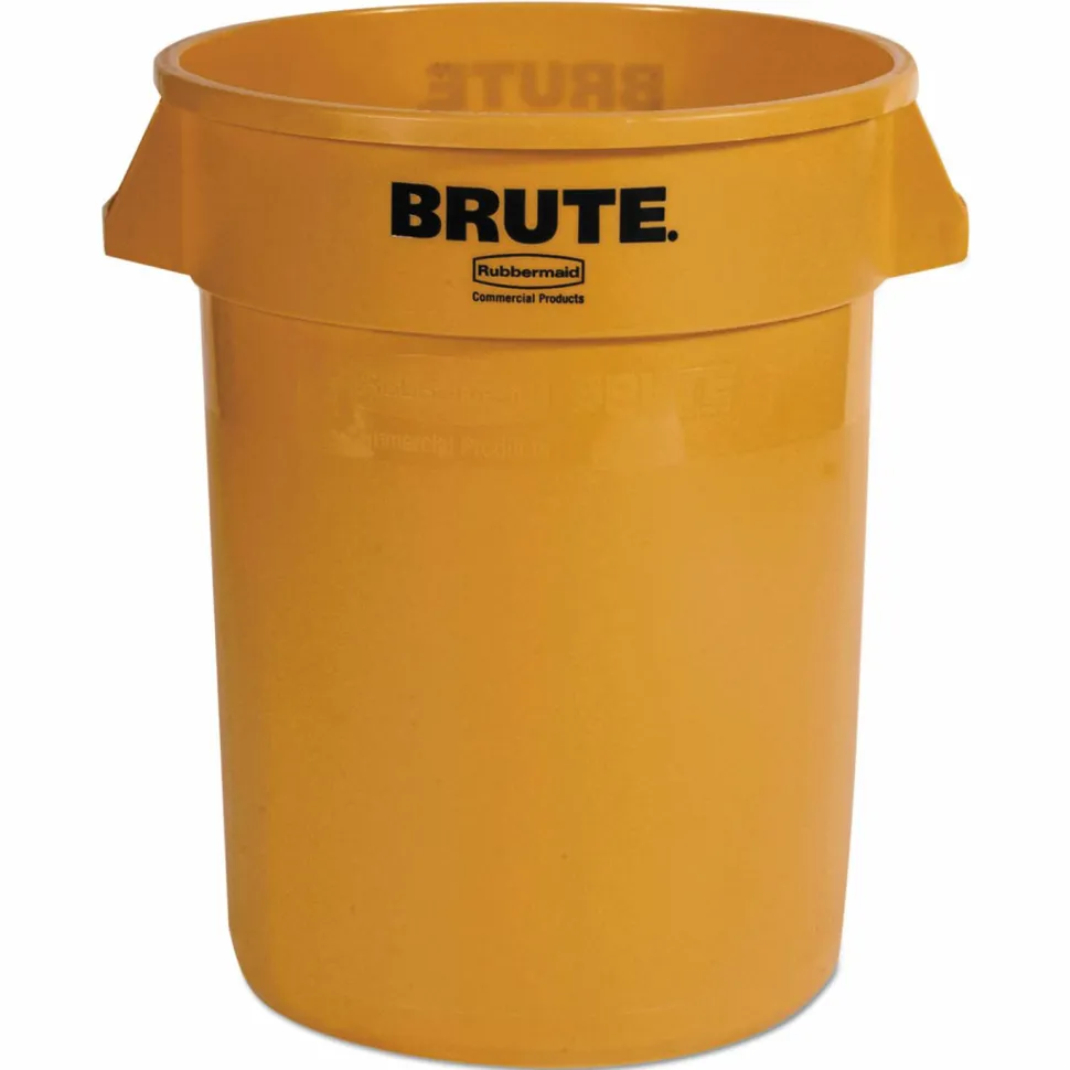 Rubbermaid Commercial Vented Round Brute Container, 32 gal, Plastic, Yellow