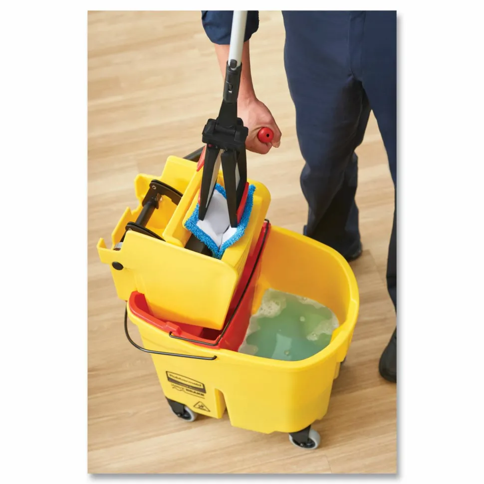 Rubbermaid Commercial WaveBrake 2.0 Bucket/Wringer Combos, Side-Press, 35 qt, Plastic, Red