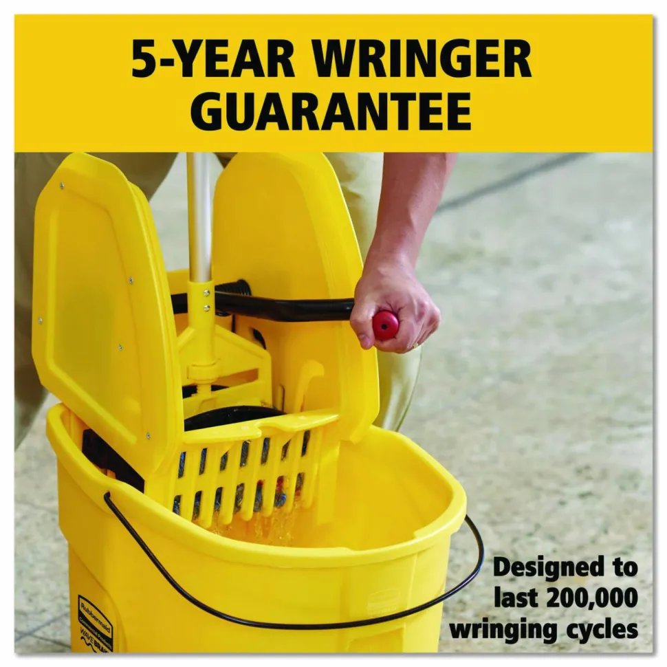 Rubbermaid Commercial WaveBrake 2.0 Bucket/Wringer Combos, Down-Press, 35 qt, Plastic, Yellow