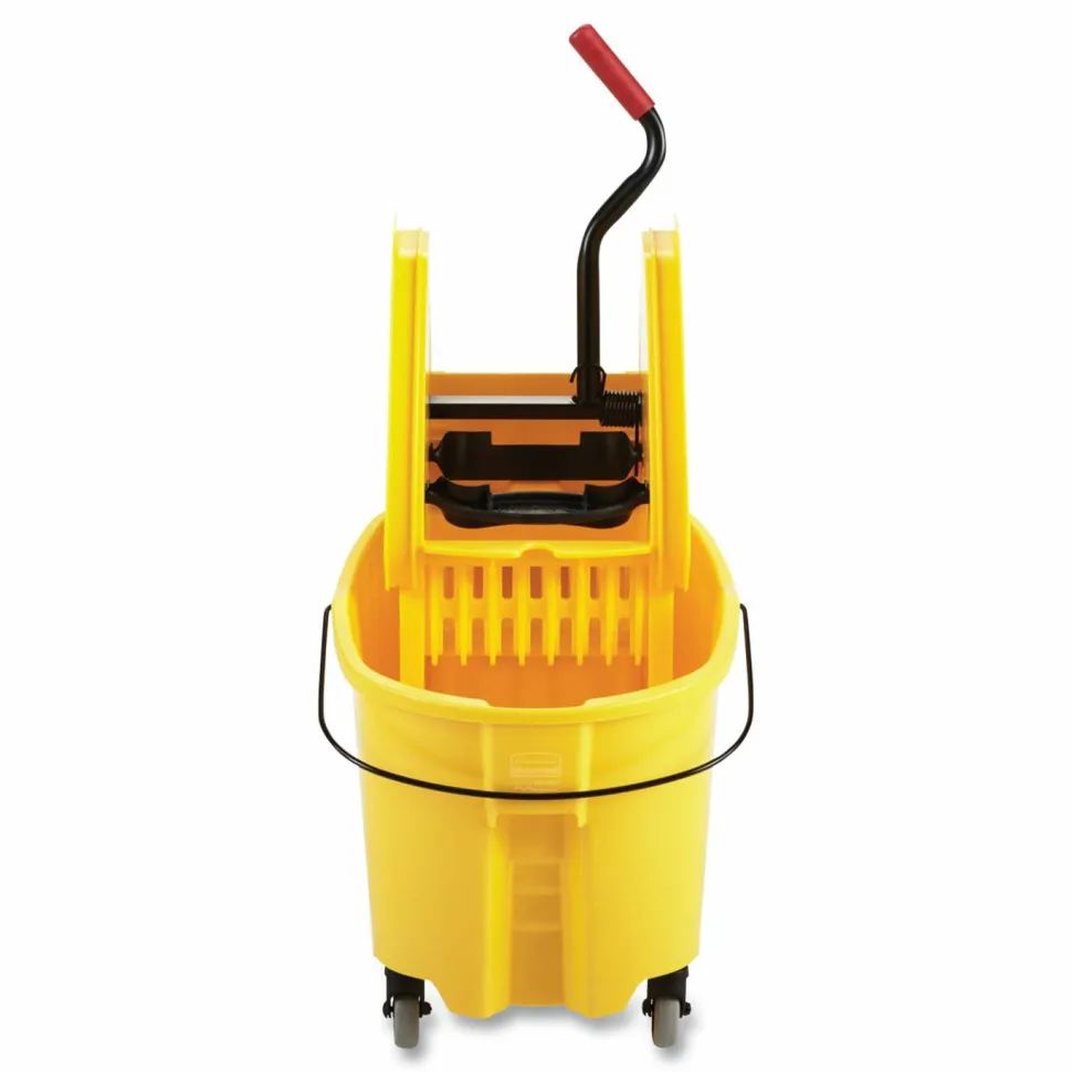 Rubbermaid Commercial WaveBrake 2.0 Bucket/Wringer Combos, Down-Press, 35 qt, Plastic, Yellow