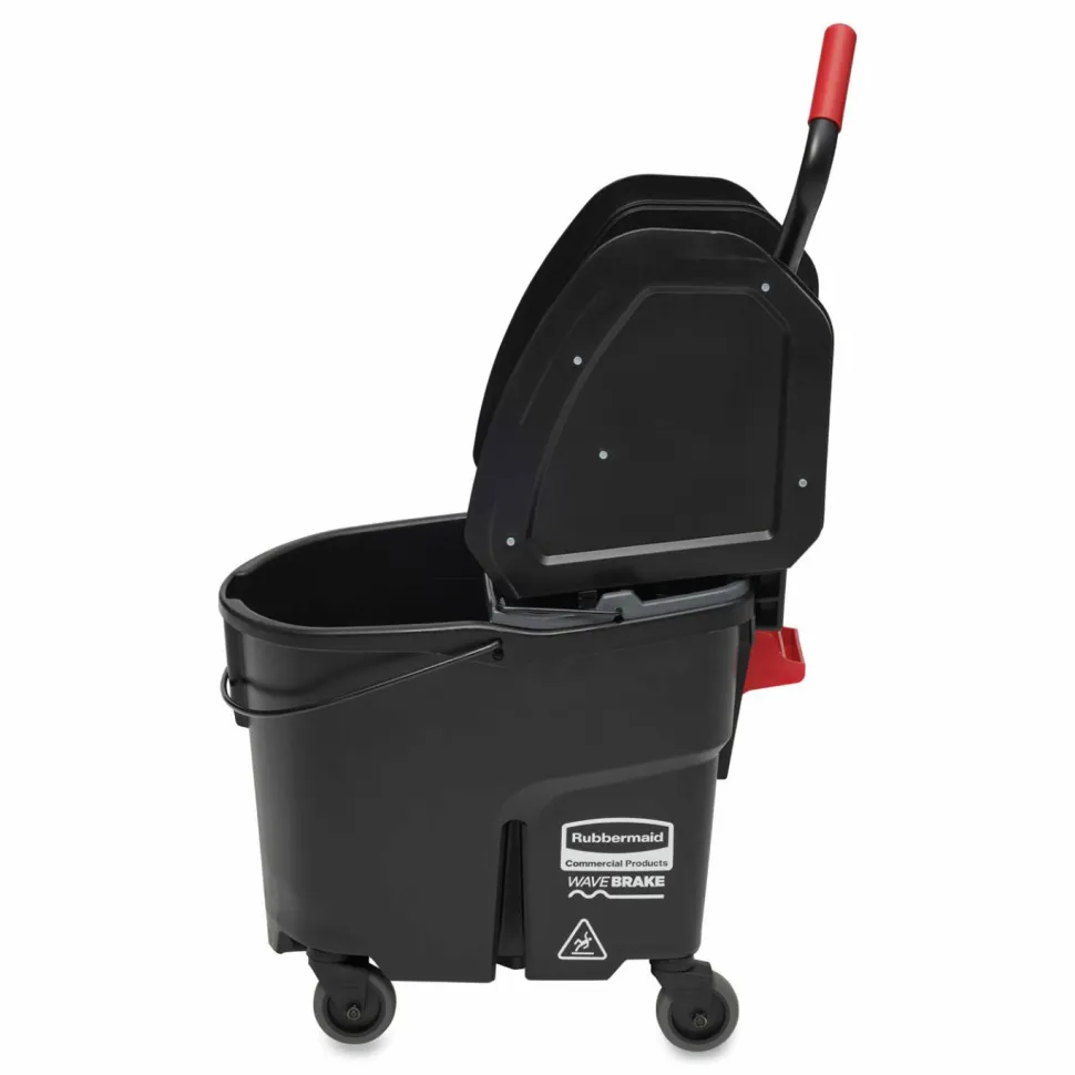 Rubbermaid Commercial WaveBrake 2.0 Bucket/Wringer Combos, Down-Press, 35 qt, Plastic, Black