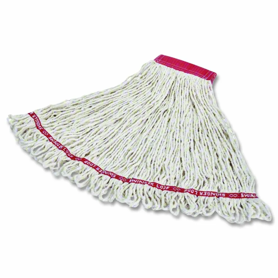 Rubbermaid Commercial Web Foot Shrinkless Looped-End Wet Mop Head, Cotton/Synthetic, Large, White, 1" White Headband