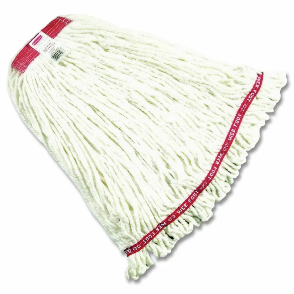 Rubbermaid Commercial Web Foot Shrinkless Looped-End Wet Mop Head, Cotton/Synthetic, Large, White, 1" White Headband