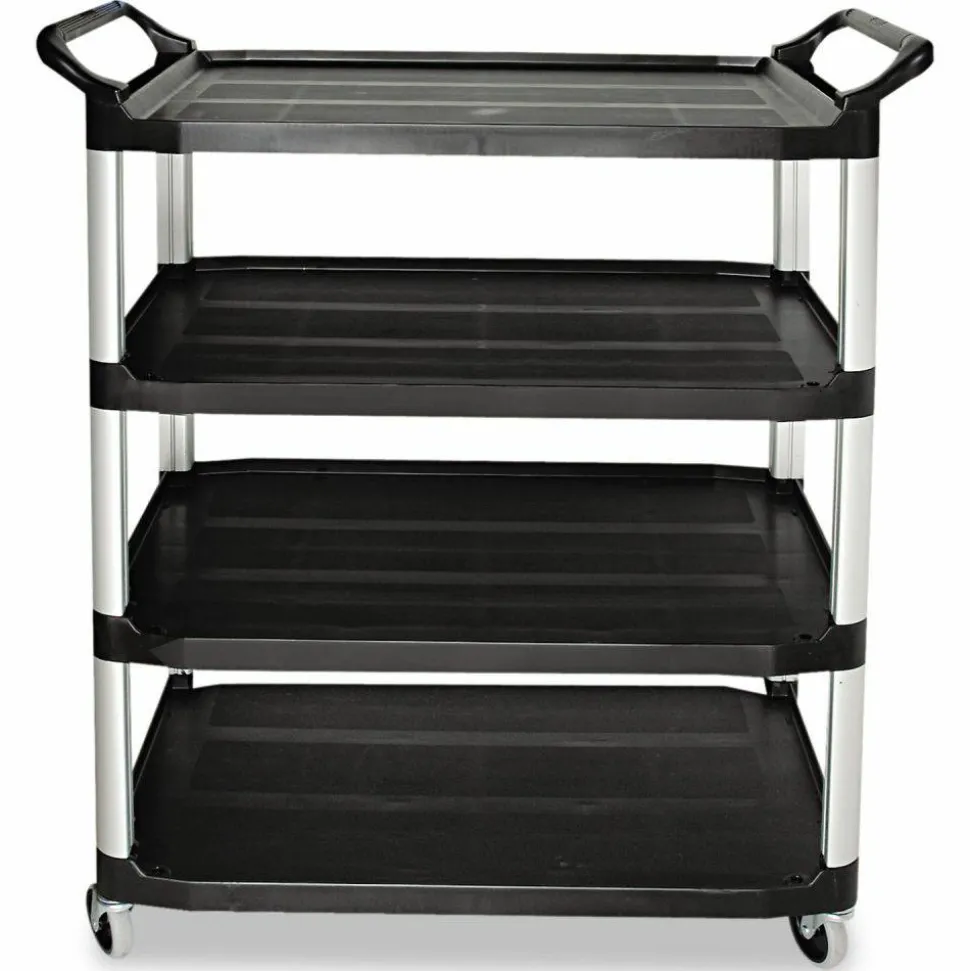 Rubbermaid Commercial Xtra Utility Cart with Open Sides, Plastic, 4 Shelves, 400 lb Capacity, 40.63" x 20" x 51", Black