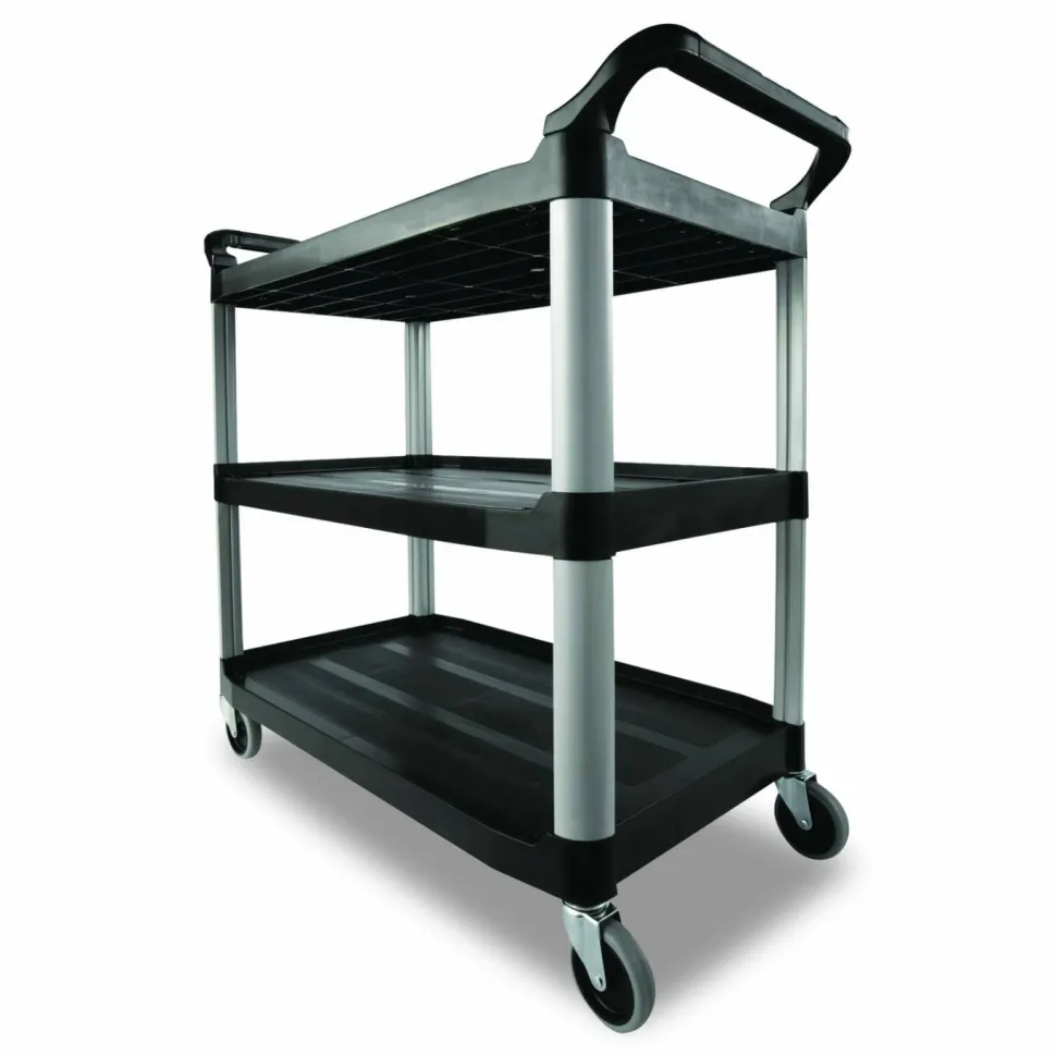Rubbermaid Commercial Xtra Utility Cart with Open Sides, Plastic, 3 Shelves, 300 lb Capacity, 40.63" x 20" x 37.81", Black