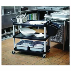 Rubbermaid Commercial Xtra Utility Cart with Open Sides, Plastic, 3 Shelves, 300 lb Capacity, 40.63