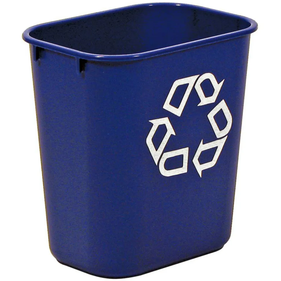 Rubbermaid Deskside "We Recycle" Container, 3 1/4 Gallons (12.3L), 12 1/8"H x 11 3/8"W x 8 1/4"D, Blue