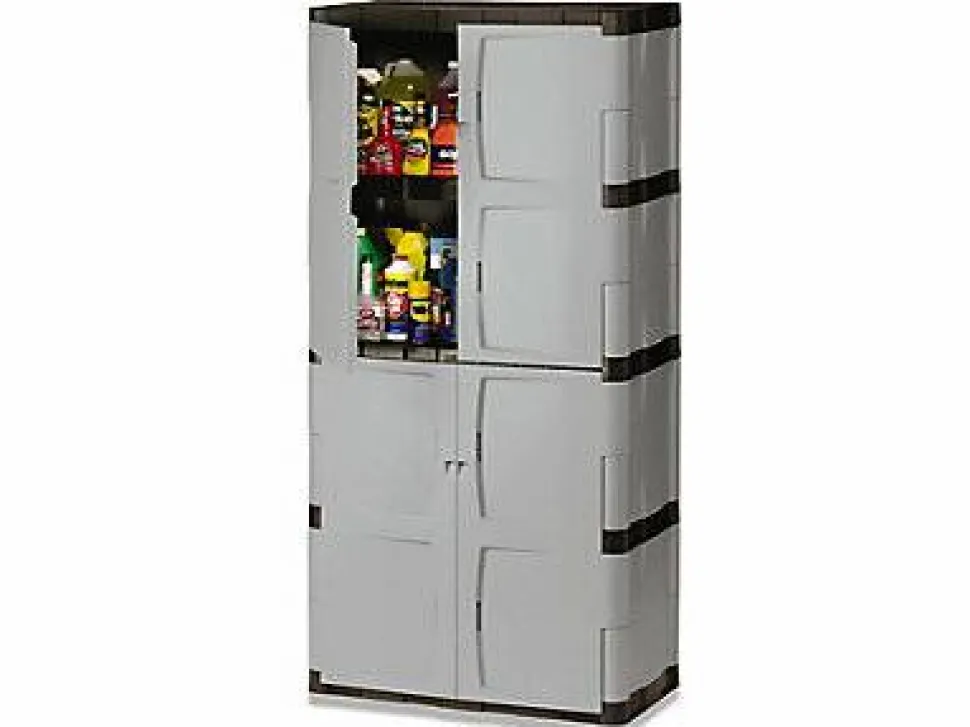 Rubbermaid Double-Door Storage Cabinet - Base/Top, 36w x 18d x 72h, Gray/Black
