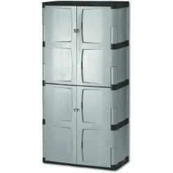 Rubbermaid Double-Door Storage Cabinet - Base/Top, 36w x 18d x 72h, Gray/Black