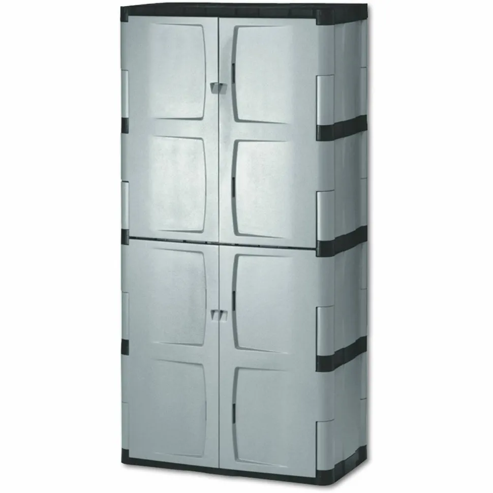 Rubbermaid Double-Door Storage Cabinet - Base/Top, 36w x 18d x 72h, Gray/Black