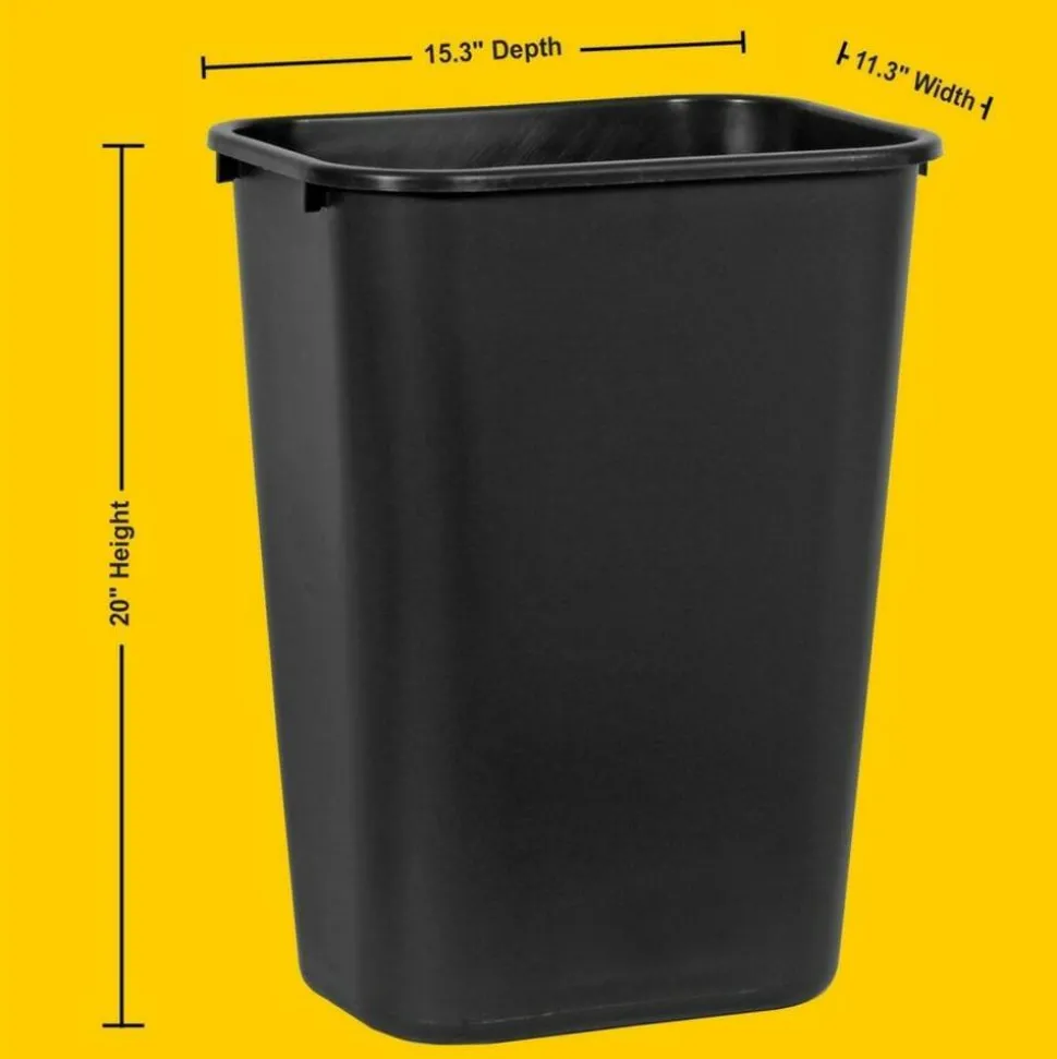 Rubbermaid Durable Rectangular LLDPE Wastebasket, 10.25 Gallons, 20"H x 15-1/2"W x 11"D, Black