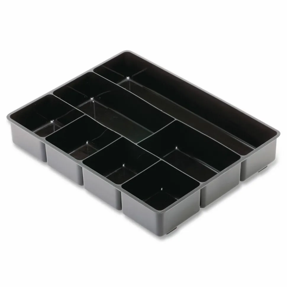 Rubbermaid Extra Deep Desk Drawer Director Tray, Seven Compartments, 11.88 x 15 x 2.5, Plastic, Black
