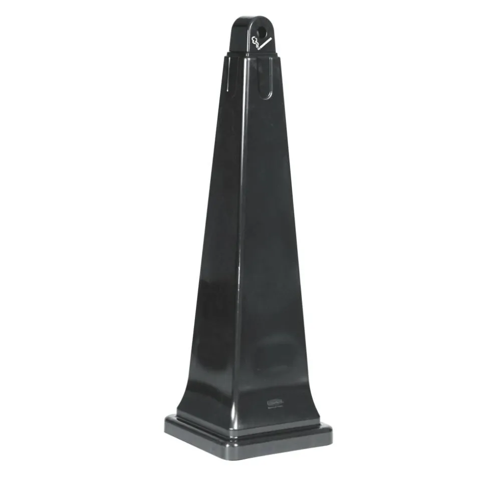 Rubbermaid GroundsKeeper Pyramid-Shaped Plastic/Steel Cigarette Waste Collector, 1 Gallon, 39 3/4" x 12 1/4" x 12 1/4", Black