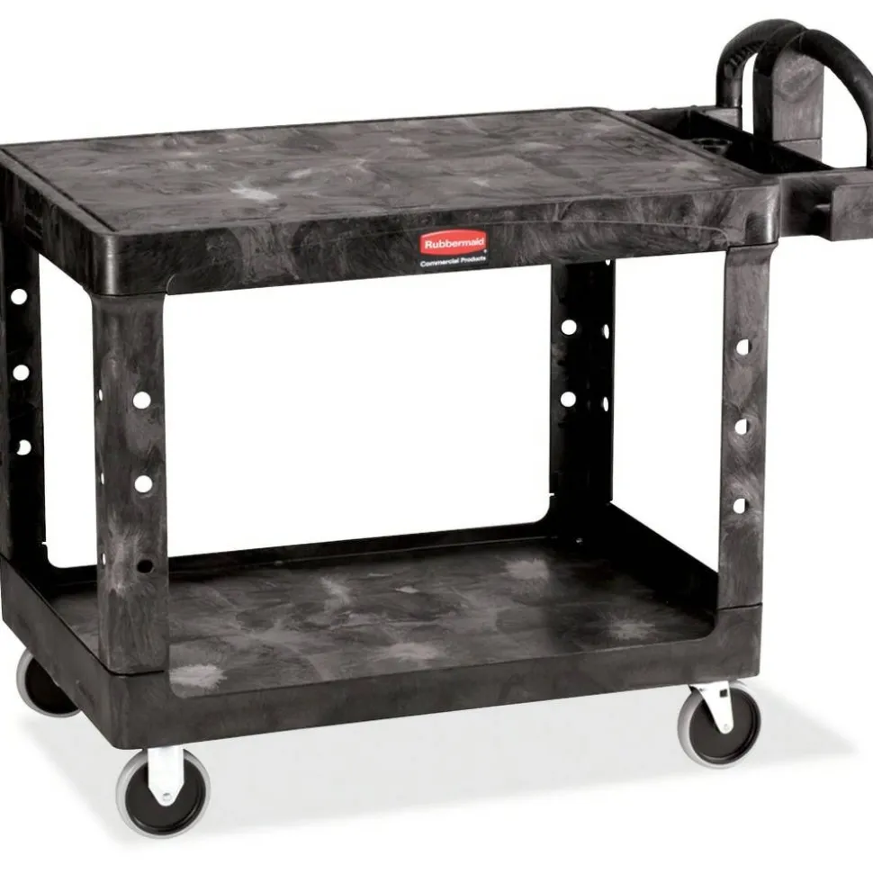 Rubbermaid 4525 HD 2-Shelf Utility Cart Flat Shelf (Med) - 2 Shelf - Push Handle Handle - 500 lb Capacity - FG452500BLA