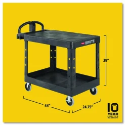 Rubbermaid 4525 HD 2-Shelf Utility Cart Flat Shelf (Med) - 2 Shelf - Push Handle Handle - 500 lb Capacity - FG452500BLA