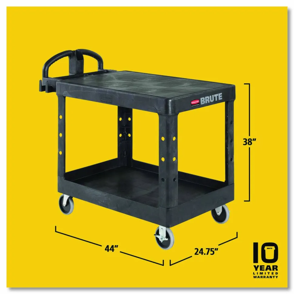 Rubbermaid 4525 HD 2-Shelf Utility Cart Flat Shelf (Med) - 2 Shelf - Push Handle Handle - 500 lb Capacity - FG452500BLA