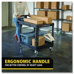 Rubbermaid 4525 HD 2-Shelf Utility Cart Flat Shelf (Med) - 2 Shelf - Push Handle Handle - 500 lb Capacity - FG452500BLA