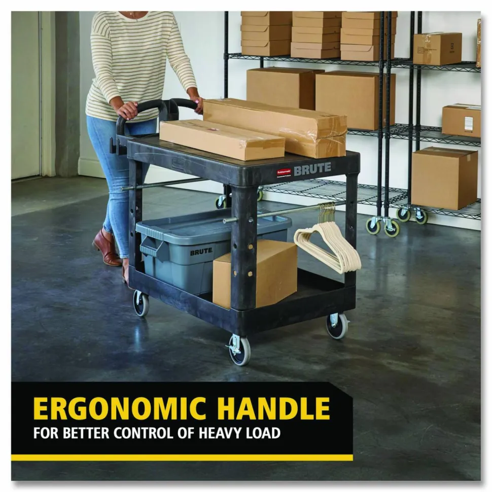 Rubbermaid 4525 HD 2-Shelf Utility Cart Flat Shelf (Med) - 2 Shelf - Push Handle Handle - 500 lb Capacity - FG452500BLA