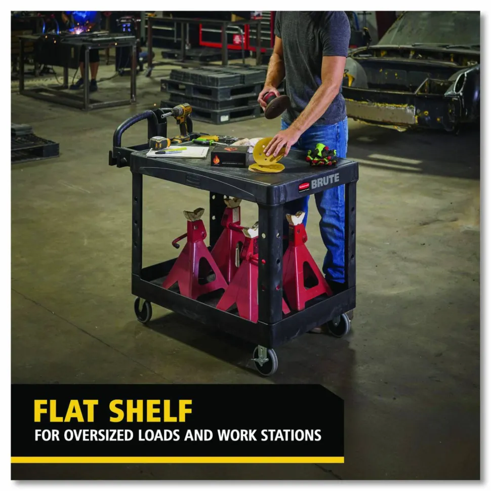 Rubbermaid 4525 HD 2-Shelf Utility Cart Flat Shelf (Med) - 2 Shelf - Push Handle Handle - 500 lb Capacity - FG452500BLA