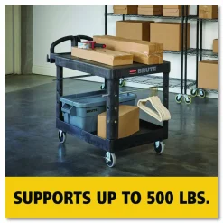 Rubbermaid 4525 HD 2-Shelf Utility Cart Flat Shelf (Med) - 2 Shelf - Push Handle Handle - 500 lb Capacity - FG452500BLA